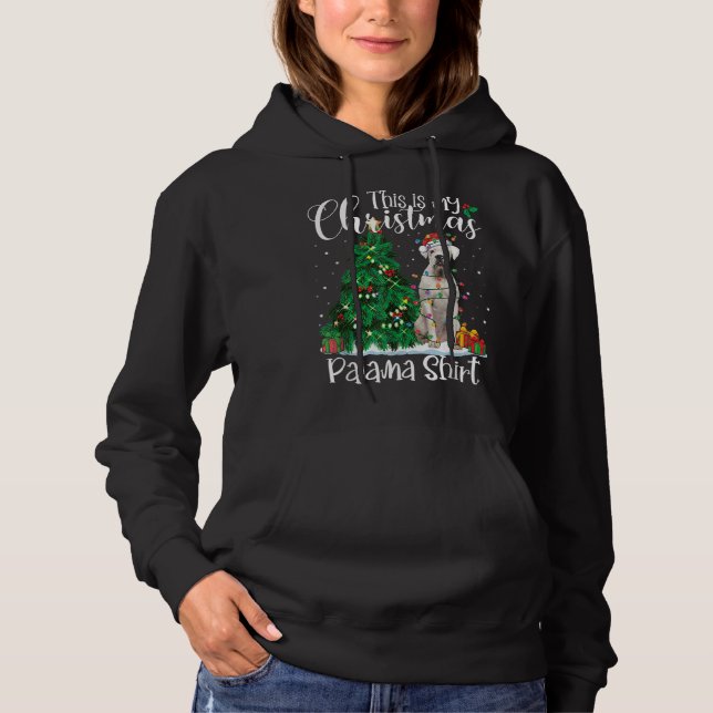 White Boxer Christmas Lights Funny Pajama Dog Love Hoodie (Front)