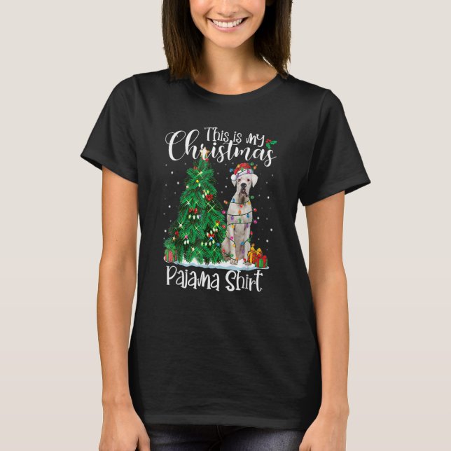 White Boxer Christmas Lights   Pajama Dog   Xmas T-Shirt (Front)