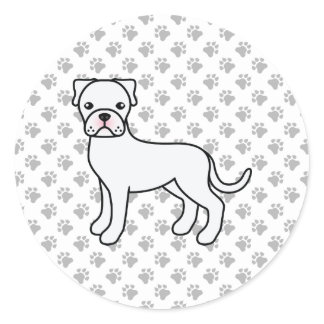 White Boxer Cute Cartoon Dog Classic Round Sticker