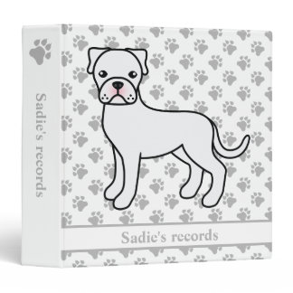White Boxer Cute Cartoon Dog &amp; Custom Text 3 Ring Binder