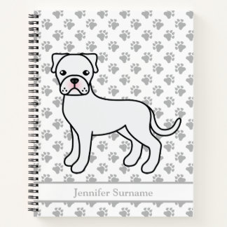 White Boxer Cute Cartoon Dog &amp; Custom Text Notebook