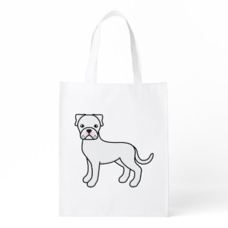 White Boxer Cute Cartoon Dog Grocery Bag