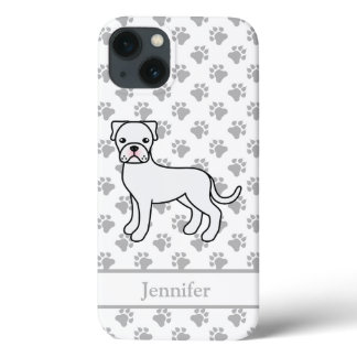 White Boxer Cute Cartoon Dog &amp; Name iPhone 13 Case