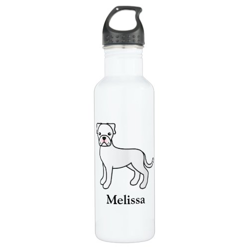 White Boxer Cute Cartoon Dog  Name Stainless Steel Water Bottle