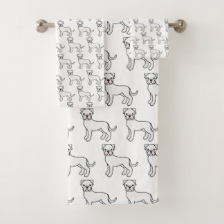 White Boxer Cute Cartoon Dog Pattern Bath Towel Set