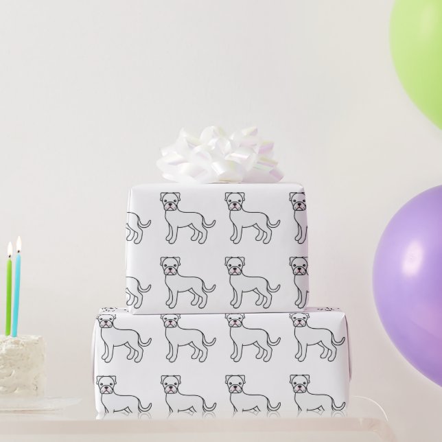 White Boxer Cute Cartoon Dog Pattern Wrapping Paper (Party Gifts)