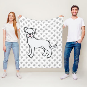 White Boxer Cute Cartoon Dog & Paws Fleece Blanket