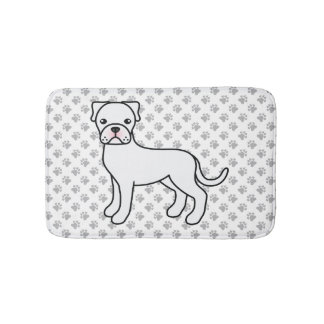 White Boxer Cute Cartoon Dog &amp; Paws Pattern Bath Mat