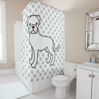 White Boxer Cute Cartoon Dog &amp; Paws Shower Curtain