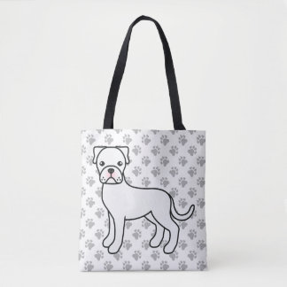 White Boxer Cute Cartoon Dog &amp; Paws Tote Bag