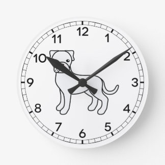 White Boxer Cute Cartoon Dog Round Clock