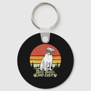 White Boxer Dad Ever Vintage Retro Dog Fathers Day Keychain
