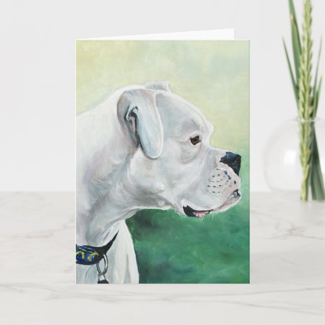 White Boxer Dog Art Greeting Card (Front)