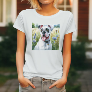 White Boxer Dog & Blooms T-Shirt