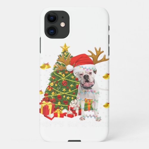 White Boxer Dog Christmas Lights Tree Santa hat iPhone 11 Case