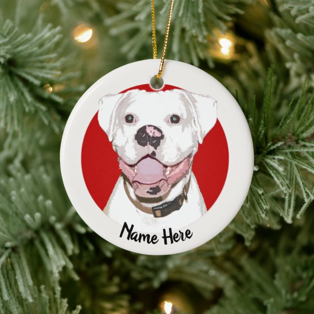 White Boxer Dog Christmas Ornament (Tree)
