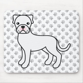 White Boxer Dog Cute Cartoon Illustration &amp; Paws Mouse Pad