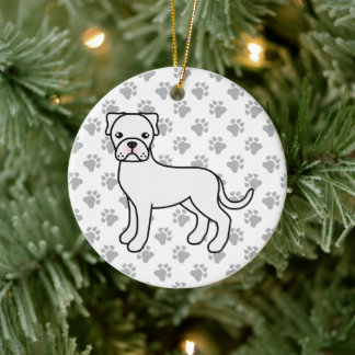 White Boxer Dog Cute Illustration &amp; Paws Ceramic Ornament