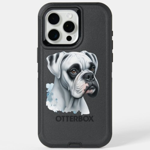 White Boxer Dog in Watercolor iPhone 15 Pro Max Case