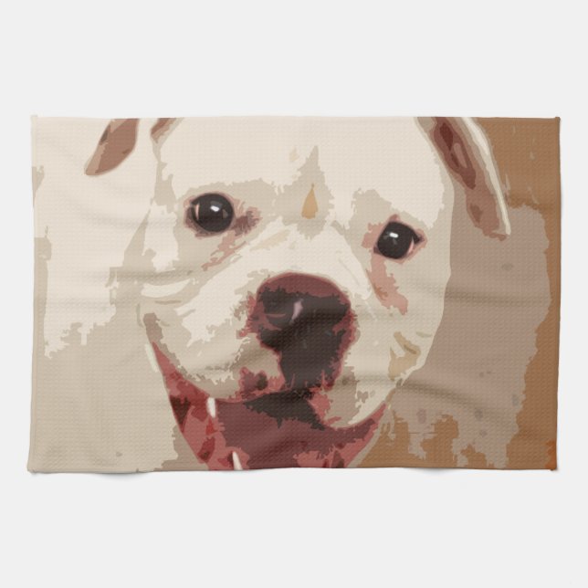 white Boxer Dog Kitchen Towel (Horizontal)