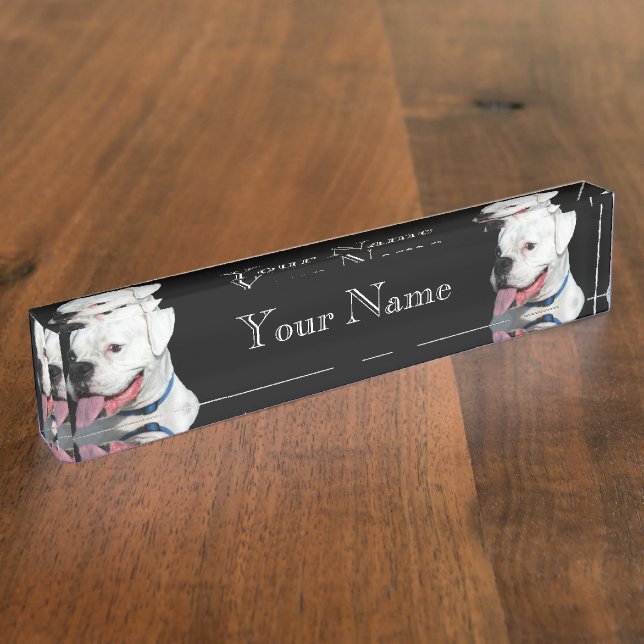 White Boxer dog Nameplate (Side)