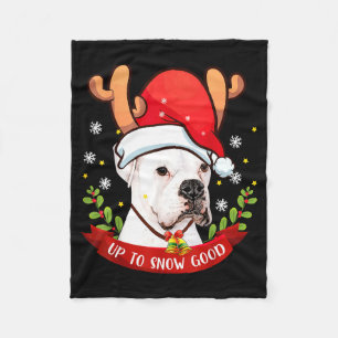 White Boxer Dog Reindeer Christmas Gift Boys Girls Fleece Blanket
