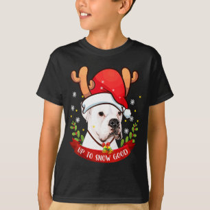 White Boxer Dog Reindeer Christmas Gift Boys Girls T-Shirt