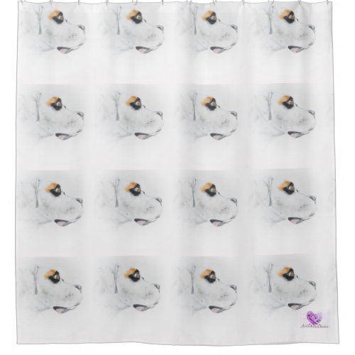 White boxer dog shower curtain _ Fine Art Bathroom