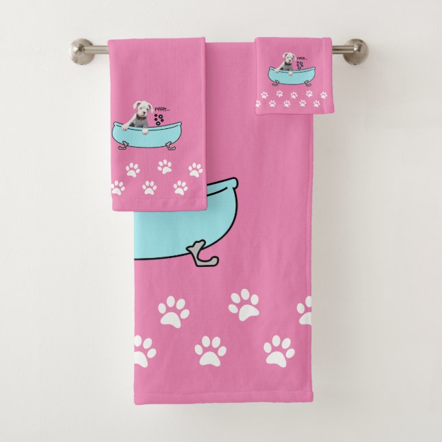 White Boxer Dog Themed Bathroom Decor Bath Towel Set (Insitu)