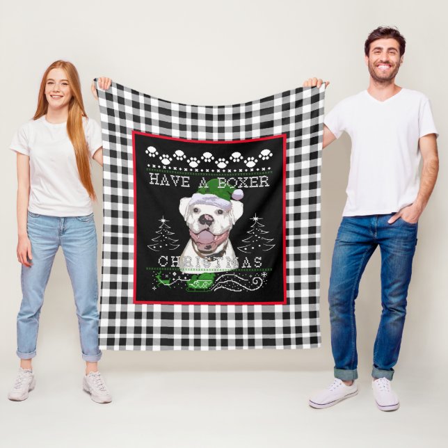 White Boxer dog Throw Fleece Blanket (In Situ)