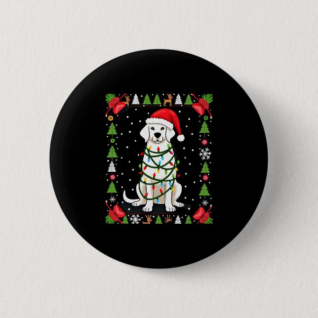 White Boxer Dog Ugly Christmas Sweater Funny Xmas  Button (Front)