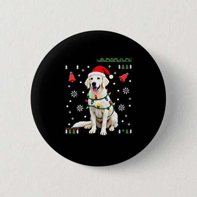 White Boxer Dog Ugly Christmas Sweater Funny Xmas  Button (Front)