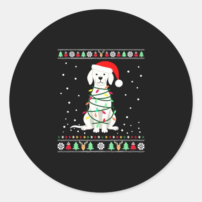 White Boxer Dog Ugly Christmas Sweater Funny Xmas  Classic Round Sticker (Front)