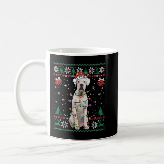 White Boxer Dog Ugly Christmas Sweater Funny Xmas Coffee Mug (Left)