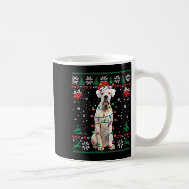 White Boxer Dog Ugly Christmas Sweater Funny Xmas  Coffee Mug (Right)