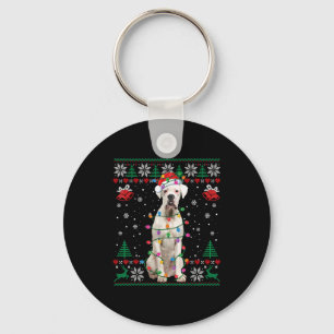 White Boxer Dog Ugly Christmas Sweater Funny Xmas Keychain