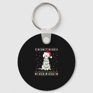 White Boxer Dog Ugly Christmas Sweater Funny Xmas Keychain
