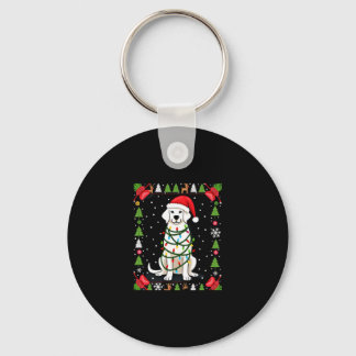White Boxer Dog Ugly Christmas Sweater Funny Xmas  Keychain