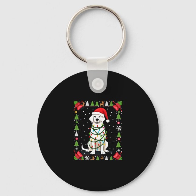 White Boxer Dog Ugly Christmas Sweater Funny Xmas  Keychain (Front)