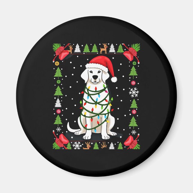 White Boxer Dog Ugly Christmas Sweater Funny Xmas  Magnet (Front)