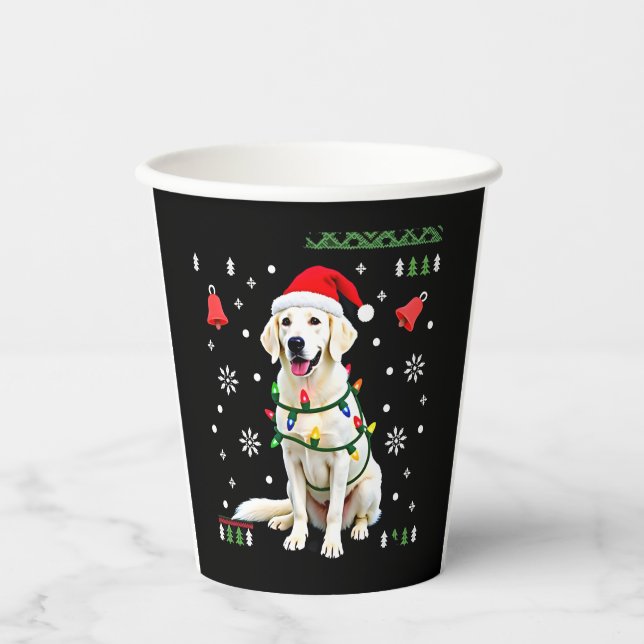 White Boxer Dog Ugly Christmas Sweater Funny Xmas  Paper Cups (Front)
