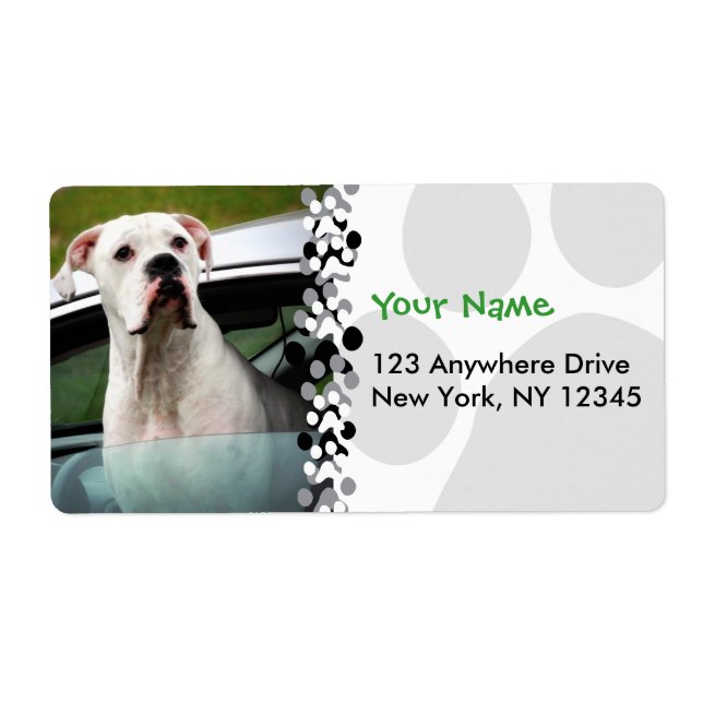 White Boxer in a Car Label (Front)