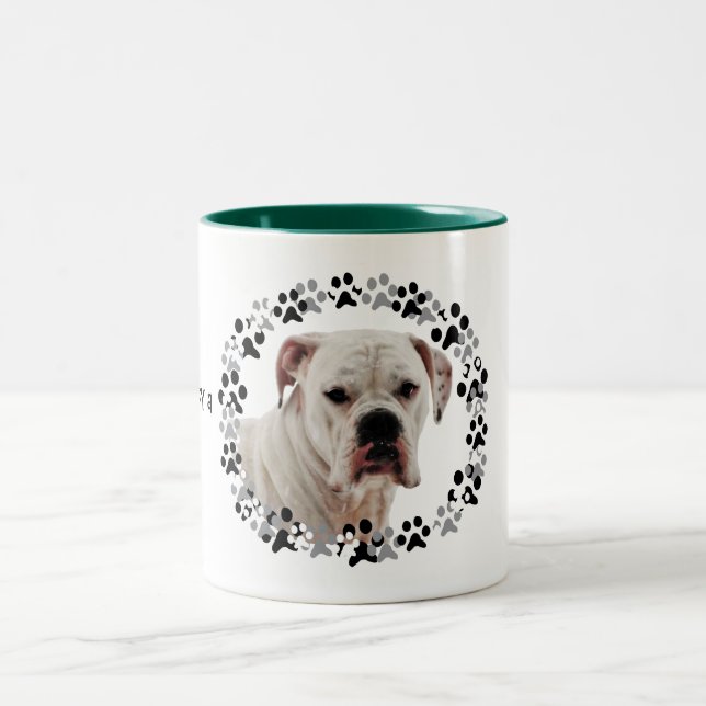 White Boxer Photo Two-Tone Coffee Mug (Center)