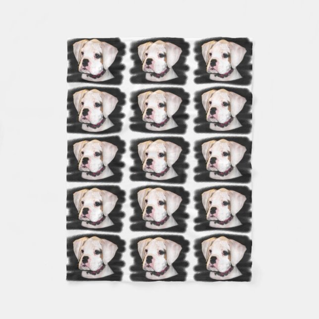White Boxer puppy Fleece Blanket (Front)