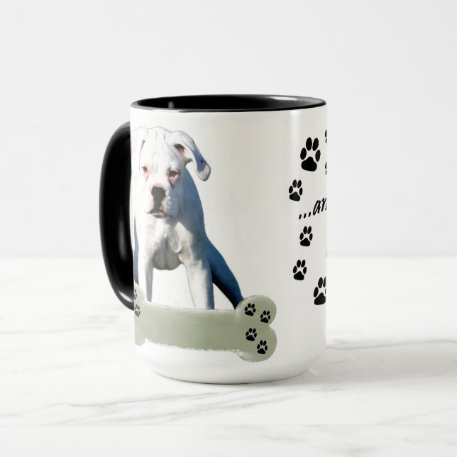 White Boxer Puppy Love Paw Add Custom Name Mug (Front Left)