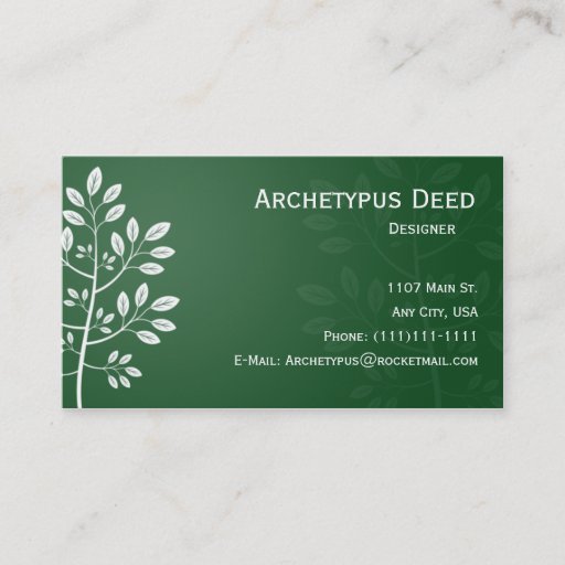 Customizable White Branch on Green Business Card