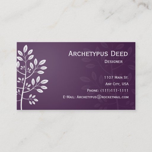 Customizable White Branch on Purple Business Card