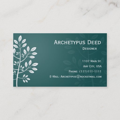 Customizable White Branch on Teal Business Card