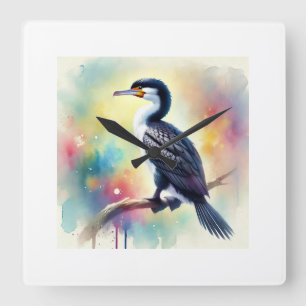 White breasted cormorant 071024AREF151 - Watercolo Square Wall Clock