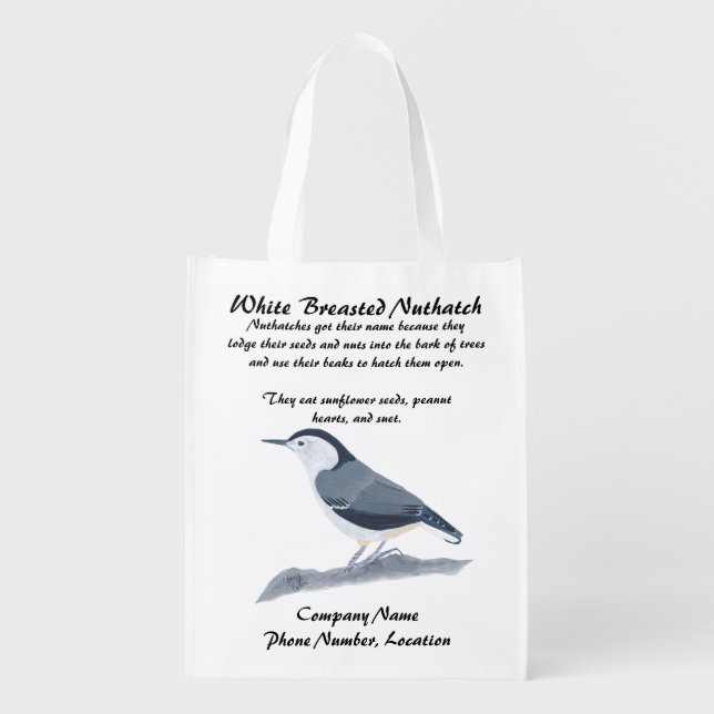 White Breasted Nuthatch Bird Info Reusable Bags (Front)